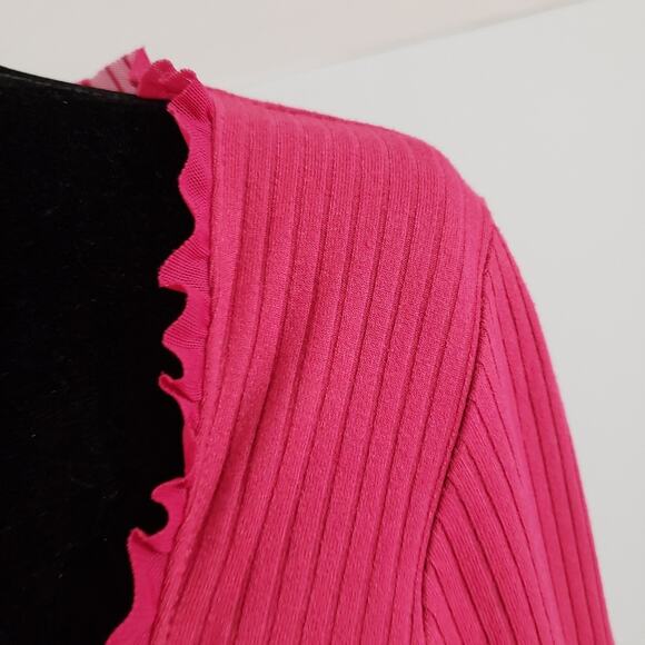 NWT Forever 21+ Long Sleeve Ruffle Short Stretch Knit Dress in Berry Size 1X - Picture 6 of 12